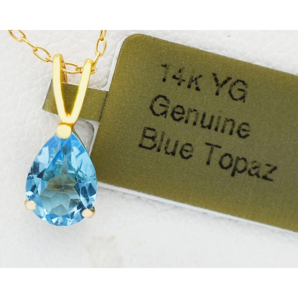 Genuine 1.10 Cts Blue Topaz Pendant 14k Gold